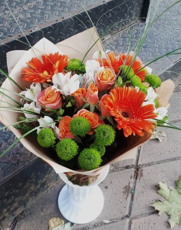 Букет цветов из: Герберы, Хризантемы, Альстромерии и Розы в Фатеево