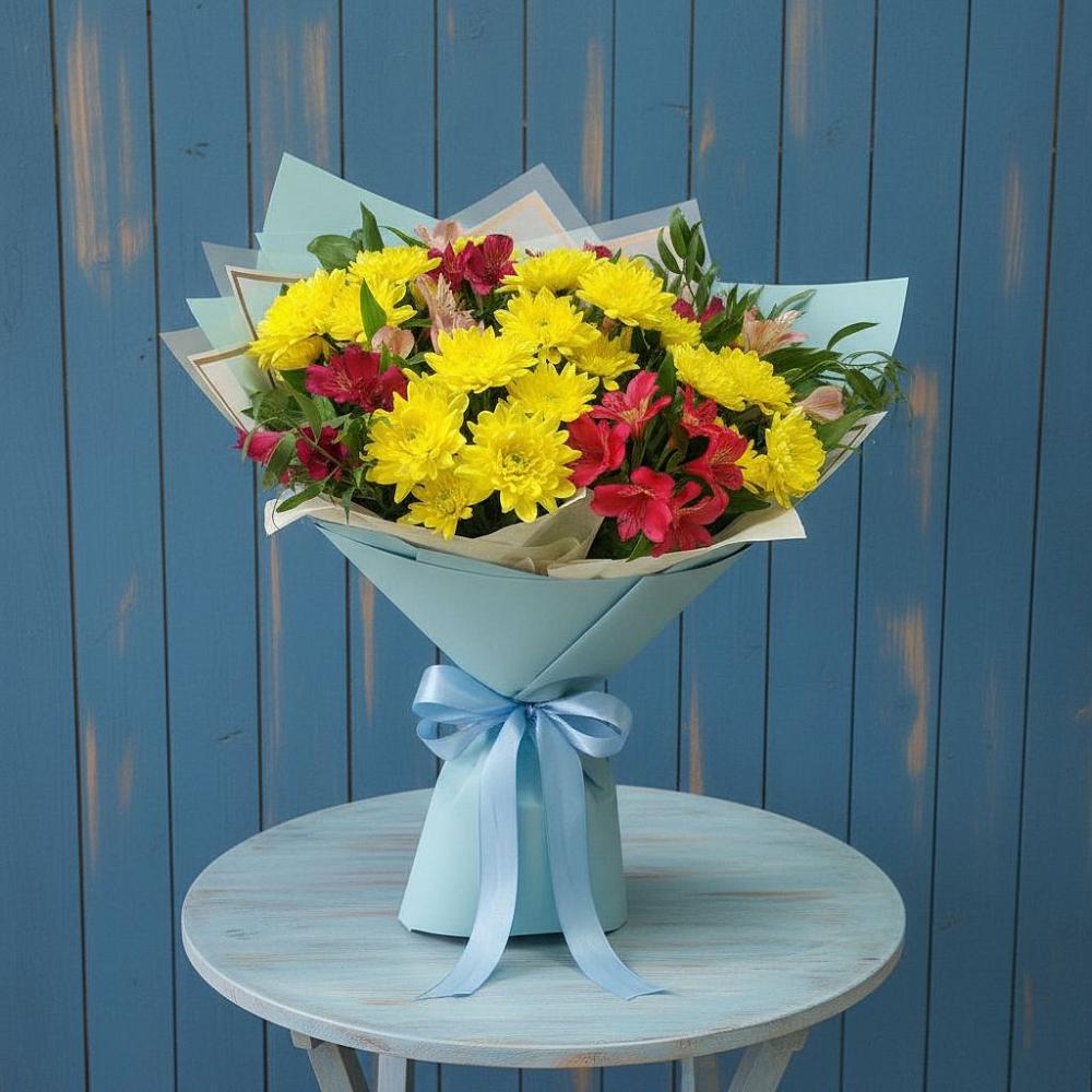 Букет цветов из: Альстромерии и Хризантемы в Фатеево
