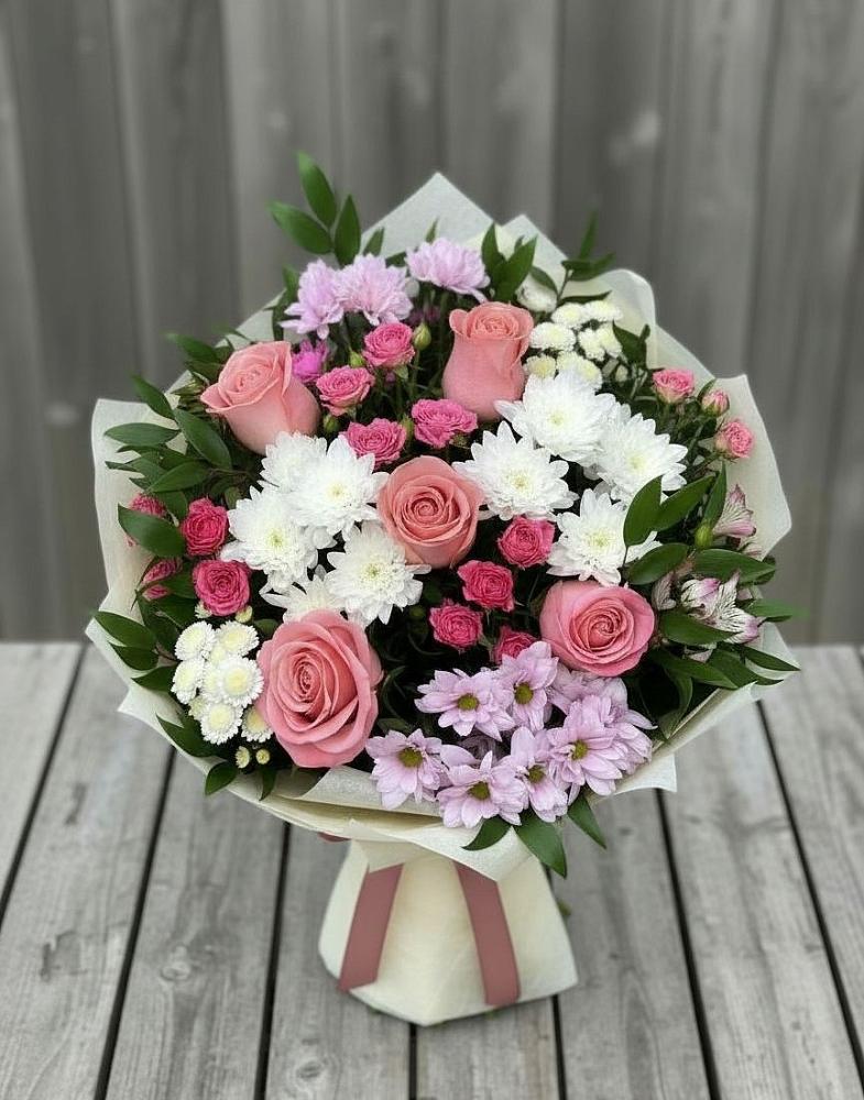 Букет цветов из: Альстромерии, Гвоздики, Розы и Хризантемы в Фатеево