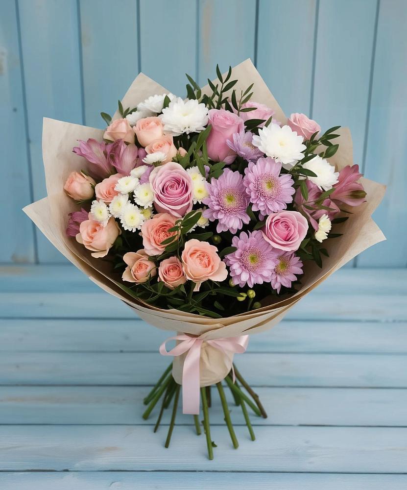Букет цветов из: Хризантемы, Розы и Альстромерии в Фатеево