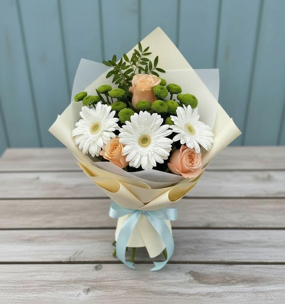Букет цветов из: Герберы, Розы и Хризантемы в Фатеево