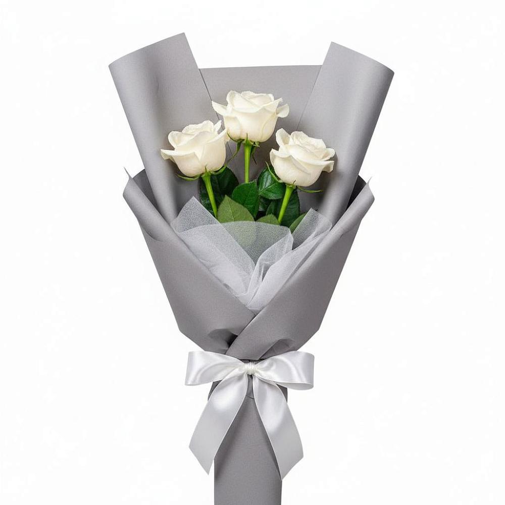Букет 3 белые розы в Фатеево