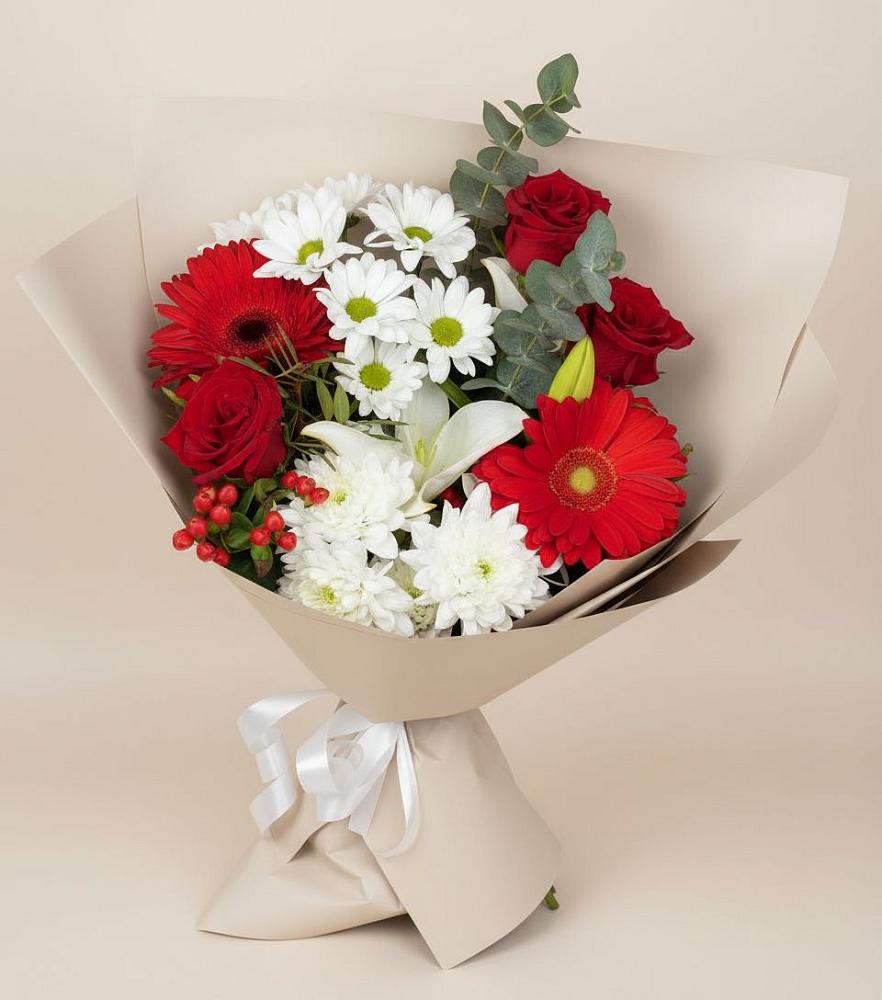 Букет цветов из: Розы, Хризантемы, Герберы и Лилии в Фатеево