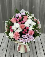 Букет цветов из:  Альстромерии, Гвоздики, Розы и Хризантемы в Фатеево