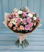 Букет цветов из:  Хризантемы, Розы и Альстромерии в Фатеево